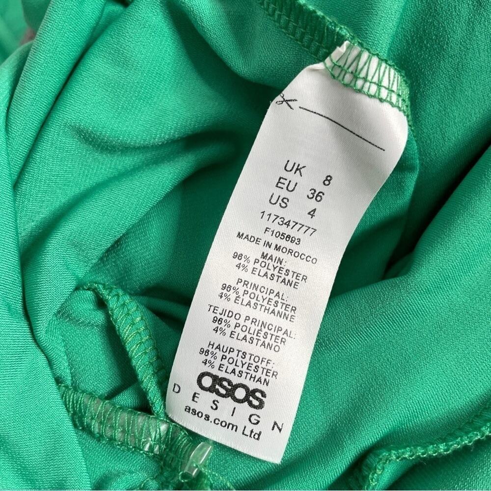 ASOS DESIGN Flare Leg Jumpsuit Size 4 Slinky Green Glam Plunge Tie Front Retro - Picture 7 of 7
